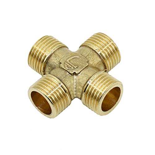 caihv-Pipe-Schnittstelle 1pcs, 1/2" Metal Kreuzverbinder Messing Schlauchverteiler Fitting, G1 / 2 4-Wege-Rohr Kupfer Kupplungsstecker, Anschlussadapter für Gartenwasserrohre (Color : YELLOW) von caihongwei