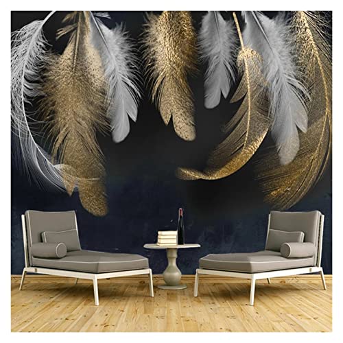 caihuashopping Wandtattoo 3D Goldene Feder Wandmalerei Nordische Art Kreative Kunst Wandpapiere Wohnzimmer 3D wasserdichte Aufkleber perfekt for Mieter und Hausbesitzer Wandaufkleber von caihuashopping