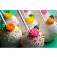 Royal Icing Rosetten - Funkeln in Pink, Orange Und Gelb Mit Grünen Blättern | 25 von cakeartbychristy