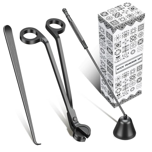 calary Kerzendochtschneider, Kerzenlöscher und Dochtlöffel & Kerzenzubehör-Set, 3-in-1-Kerzenpflegeset für Kerzenliebhaber (Schwarz) von calary