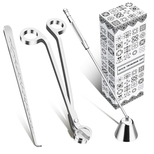 calary Kerzendochtschneider, Kerzenlöscher und Dochttaucher & Kerzenzubehör-Set, 3-in-1 Kerzenpflegeset für Kerzenliebhaber (Silber) von calary
