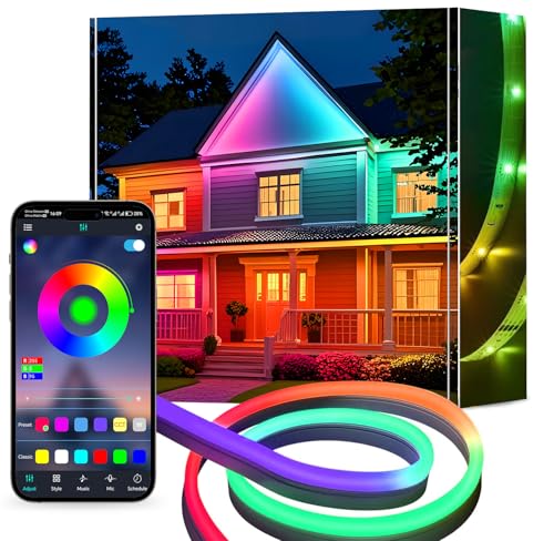 calflux Neon Led Strip 20m,Bluetooth RGB Flexible LED Streifen Lichterkette,IP65 Wasserdicht lichtband LED Band mit Fernbedienung,24V Dimmbar Farbwechsel für Schlafzimmer,Raum,Innen-Außendekoration von calflux