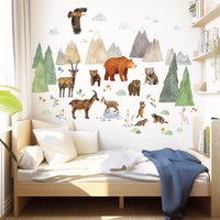 Alpentiere Aquarell-Wandaufkleber Fürs Kinderzimmer Mit Freundlichen Waldtieren | Rückstandslos Wiederablösbar von calistographie