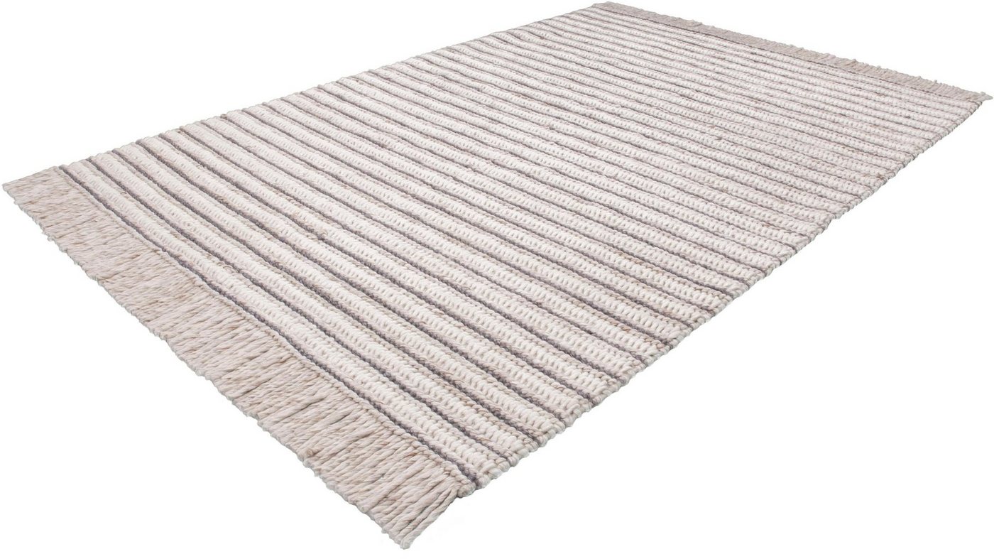 Teppich Bature 305, calo-deluxe, rechteckig, Höhe: 10 mm, Wolle und Viskose mit Fransen, Wohnzimmer von calo-deluxe