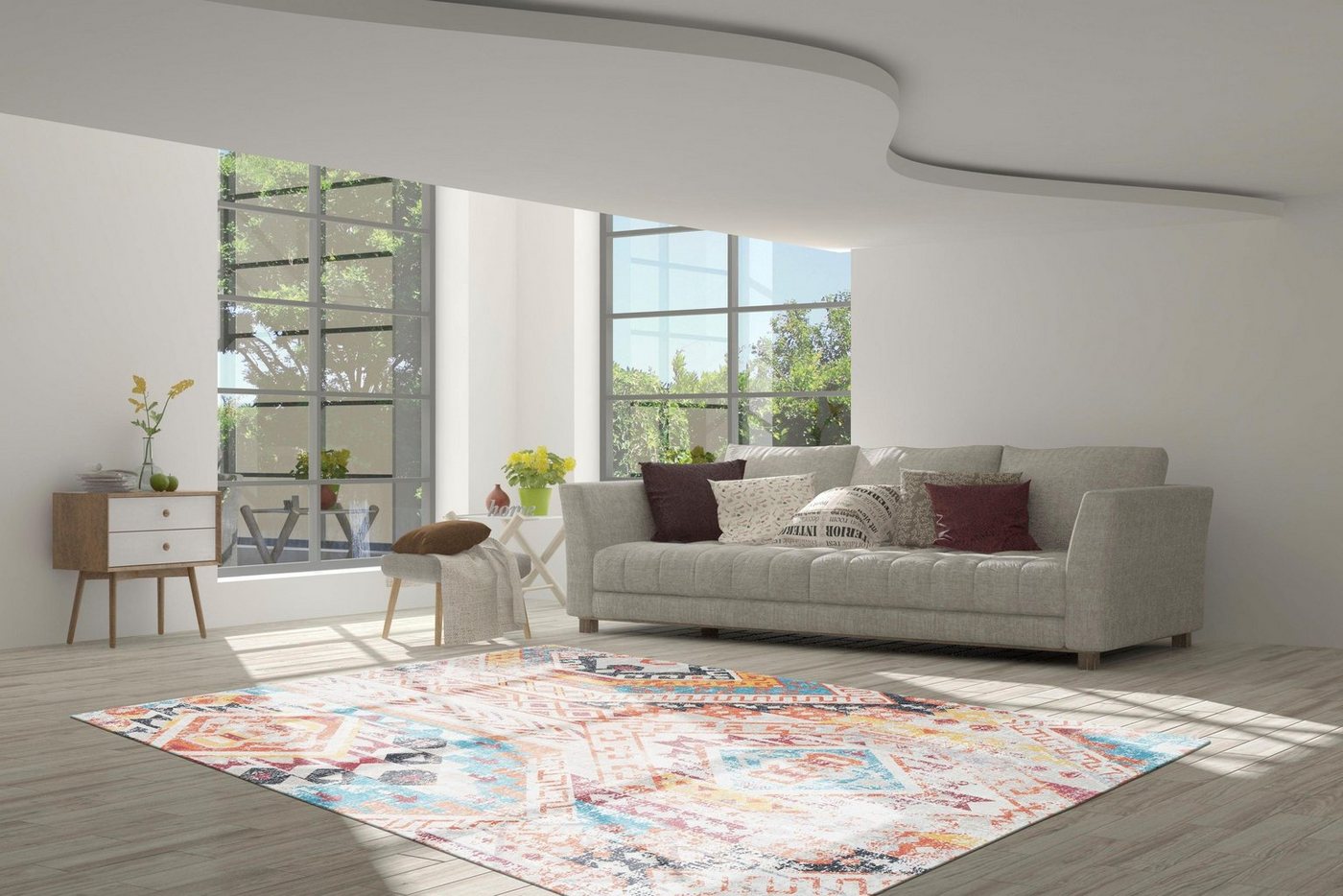 Teppich Emin 600, calo-deluxe, rechteckig, Höhe: 10 mm, reine Baumwolle, Wohnzimmer von calo-deluxe