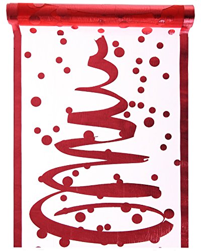 cama24com Tischläufer Organza transparent rot mit roter Kante und Weihnachtsbaum 28cm x 5m Rolle Tischdekoration Dekostoff Palandi® von cama24com