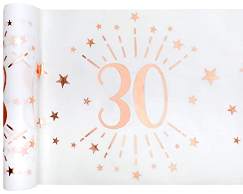 cama24com Tischläufer Vlies Weiß Zahl 30 Rosegold Geburtstag 5 m x 30 cm Tischvlies Tischdekoration mit Palandi® Sticker von cama24com