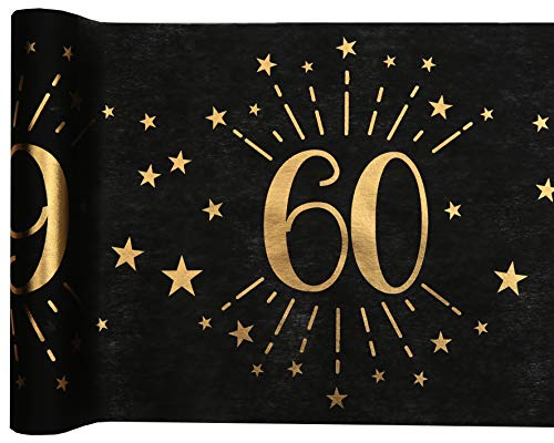 cama24com Tischläufer Vlies schwarz Zahl 60 Gold Geburtstag 5m Tischvlies Tischdekoration Deko mit Palandi® Sticker von cama24com