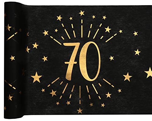 cama24com Tischläufer Vlies schwarz Zahl 70 Gold Geburtstag 5m Tischvlies Tischdekoration Deko mit Palandi® Sticker von cama24com