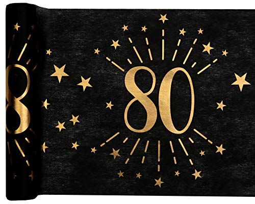 cama24com Tischläufer Vlies schwarz Zahl 80 Gold Geburtstag 5m Tischvlies Tischdekoration Deko mit Palandi® Sticker von cama24com