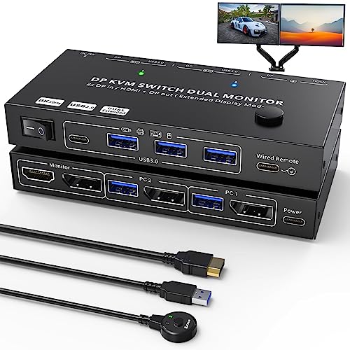 8K Displayport KVM Switch 2 PC 2 Monitor 4K@144Hz 8K@30Hz, MST KVM Switch Dual Monitor für 2 PC share 2 Monitores und 4 USB-Geräte, KVM Switches Displayport 1.4 mit Desktop Controller und DP1.4-Kabel 8K Displayport KVM Switch 2 PC 2 Monitor 4K@144Hz 8K@30Hz, MST KVM Switch Dual Monitor für 2 PC share 2 Monitores und 4 USB-Geräte, KVM Switches Displayport 1.4 mit Desktop Controller und DP1.4-Kabel von camgeet