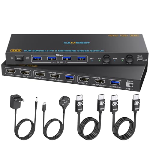 Camgeet USB3.0 HDMI KVM Switch 2 PC 2 Monitore 4K@144Hz 8K@60Hz, Dual Monitor KVM Switch HDMI für 2 Computer teilen 2 Monitore 4 USB 3.0-Anschlüsse, mit Desktop Controller, 8k hdmi Kabel usb 3.0 Kabel Camgeet USB3.0 HDMI KVM Switch 2 PC 2 Monitore 4K@144Hz 8K@60Hz, Dual Monitor KVM Switch HDMI für 2 Computer teilen 2 Monitore 4 USB 3.0-Anschlüsse, mit Desktop Controller, 8k hdmi Kabel usb 3.0 Kabel von camgeet