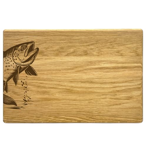 Frühstücksbrett Eiche Vesperbrett Holzbrett Camping Frühstück Geschenk Jausenbrett Brotzeitbrett 30 x 20 cm (Fisch) von camolo