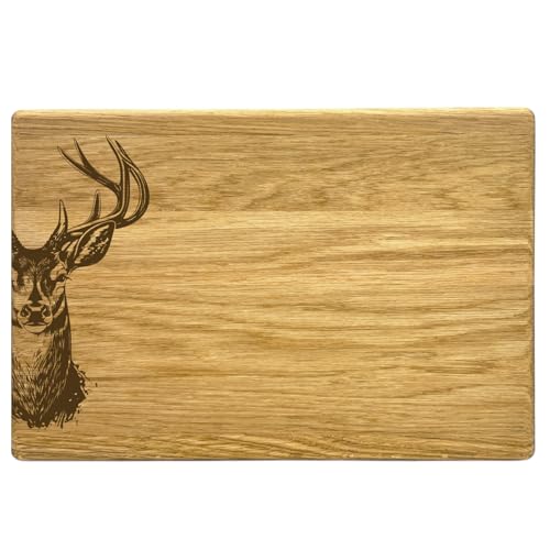 Frühstücksbrett Eiche Vesperbrett Holzbrett Camping Frühstück Geschenk Jausenbrett Brotzeitbrett 30 x 20 cm (Hirsch) von camolo