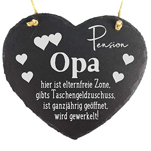 camolo Schieferherz 20x17cm Mit Spruch Gravur Deko Wandbild Zum Aufhängen Herz Schiefer Natur Geschenk (Pension Opa) von camolo