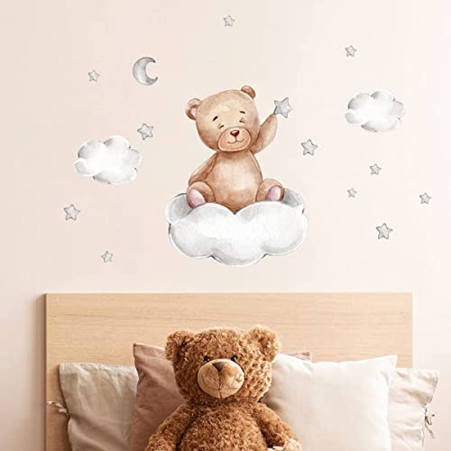 Deko Wandaufkleber, Bären Wolken Mond und Stern Wandsticker, Cartoon Niedlichen Bären Wandtattoo Fenstersticker für Kinder Babyzimmer Schlafzimmer Kindergarten Spielzimmer Wohnkultur(A) von camouflage net