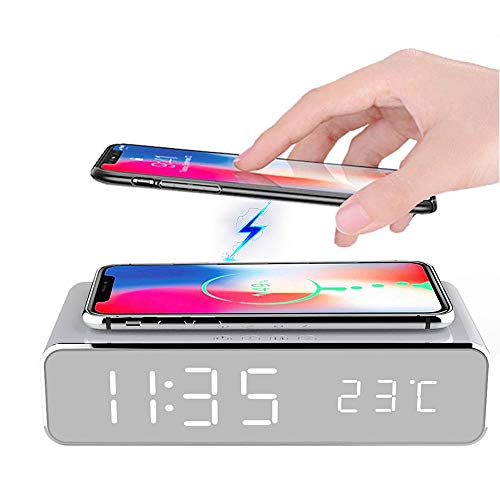 camouflage net Digitaler Spiegel Wecker, Alarmwecker mit Wireless Charger, LED USB Digitalwecker mit Snooze Datum Temperatur, Tischuhr für Kinder Erwachsene Schlafzimmer Büro Wohnzimmer von camouflage net