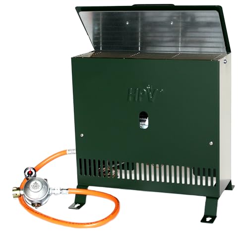 Gewächshausheizung 4kW mit Thermostat und Piezozündung für Wandmontage oder im Stand montierbar Gasheizer inkl. Schlauch HPV made in Germany Frostwächter (Mit Druckminderer (Innenbereich)) von campcooga