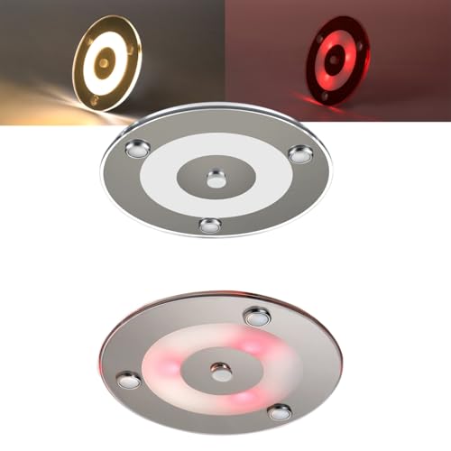 camperxlite 2Pack 100mm Rundheit LED Lampe Wohnmobil Deckenleuchte 12V, 3W Flach Deckenlampe 12volt mit Rotem Aufhelllicht, Wohnwagen Acryl lampe für Camper Yacht Boot Caravan Van LKW (3000K) von camperxlite