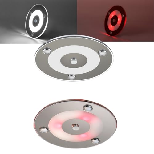camperxlite 2Pack 100mm Rundheit LED Lampe Wohnmobil Deckenleuchte 12V, 3W Flach Deckenlampe 12volt mit Rotem Aufhelllicht, Wohnwagen Acryl lampe für Camper Yacht Boot Caravan Van LKW (5000K) von camperxlite