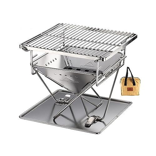 CAMPINGMOON Tischkohlegrill, kleine Größe, Holzgrill und Feuerstelle, 24,5 cm, tragbar, Edelstahl, mit Tragetasche, X-Mini-PRO von camping moon