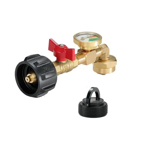 QCC1 Propangas-Nachfülladapter mit 0,5 kg Zylinderkappe, Ellenbogen-Nachfüllventil und auslaufsicherer Kappe für kleinen Propangas-Tank, Camping, BBQ, Wohnmobil, 2er-Pack Kit PZ-104/BKM-102 von camping moon