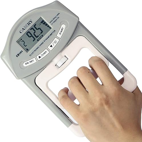 CAMRY Digitales Hand-Dynamometer, Griffstärke-Messgerät, automatische Erfassung der elektronischen Handgriffkraft, 198 lbs/90 kg, Grau von camry