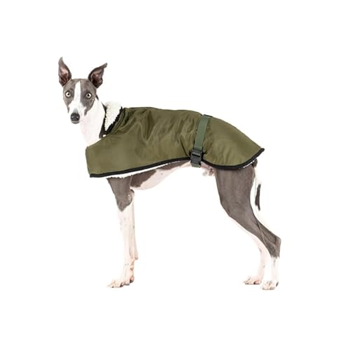 Wasserdichter Mantel für Whippets: Stil, Schutz vor Kälte und Regen - Lammfutter, Wärmedämmung, Loch für Geschirr, ideal für Whippet und Italienischer Windhund - Khaki, M von candyPet