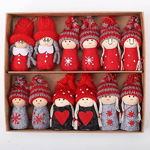 12er Set Strick Baumanhänger Weihnachtsanhänger Weihnachten Deko Wichtel Weihnachtspuppen Weihnachtselfen Süßer kleine Wichtel WItzige in Geschenkbox Christmas Decoration GNOME Knitted Doll von yangcong