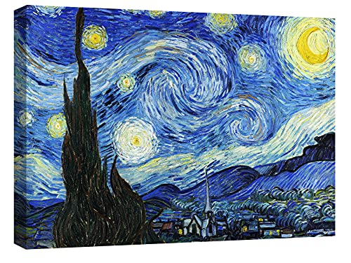 Canvashop Moderne Bilder für Wohnzimmer, 50 x 35 cm, Van Gogh Nacht, Bild auf Leinwand von canvashop