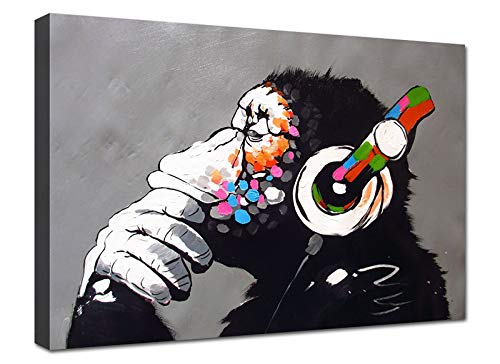 canvashop Moderne Bilder für Wohnzimmer, 50 x 35 cm, Banksy Monkey DJ, Bild auf Leinwand, Bansky Street Art Gorilla Affe von canvashop