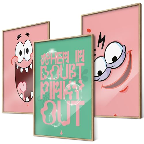SpongeBob Poster Set Patrick Star 3x DIN A4 – Lustige Wanddeko Bilder Kinderzimmer & Erwachsene „When in Doubt, Pinky Out“ Geschenkidee Wandbilder von canvea