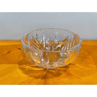 Vintage Große Kristall Schale Schliff Glas Bleikristall Blatt Muster von capemayantiquesinc