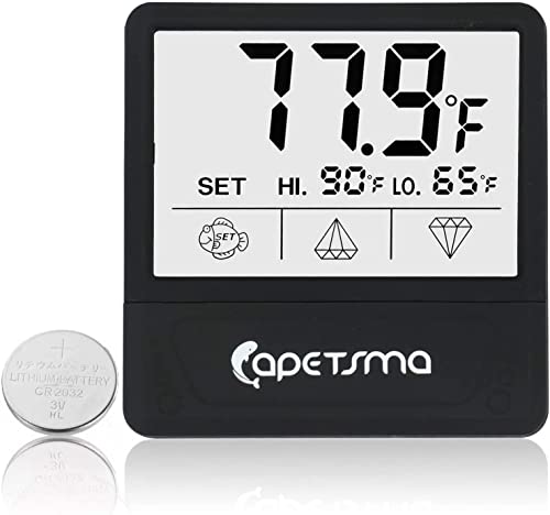 capetsma Digital Aquarium Thermometer, 6 x 5 cm Large LCD Screen, Digitales Aquarien Thermometer - für alle Aquariengrößen, einfache und sichere Messung der Wassertemperatur im Aquarium, Flash-Alarm von capetsma