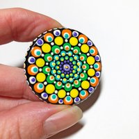 Dot Art Mandala Magnet, Handbemalter Runder Holzmagnet von capturedimagination