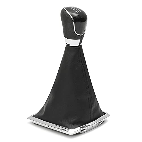 car passion Schaltknaufset (Gamasche + Schaltknopf + Chromrahmen) Kompatibel mit Fiesta MK7 Focus MK2 MK3 B-Max S-Max Kuga Galaxy MK3 Schwarze Nähte 5-Gang Komplettset Ersatzteil von car passion