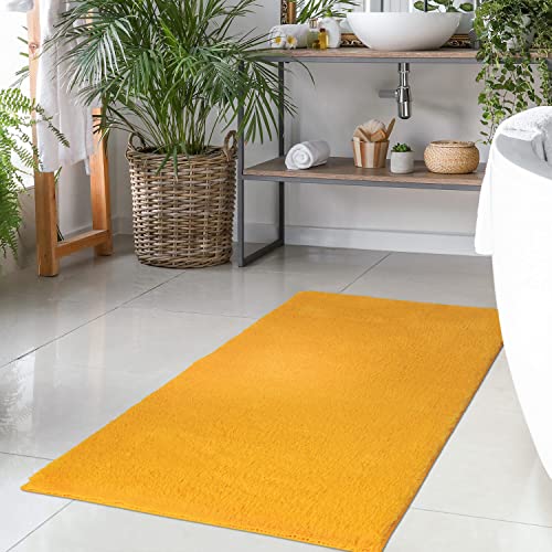 Badteppich Gelb - 120x170 cm Einfarbig - Badematte rutschfest, waschbar, weich, saugfähig, schnelltrocknend - Badvorleger Hochflor Soft Touch Badezimmer von carpet city