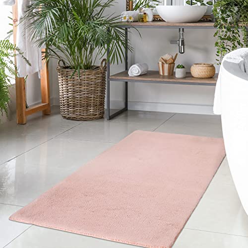 Badteppich Rosa - 120x170 cm Einfarbig - Badematte rutschfest, waschbar, weich, saugfähig, schnelltrocknend - Badvorleger Hochflor Soft Touch Badezimmer von carpet city