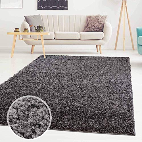 ayshaggy Shaggy Teppich Hochflor Langflor Einfarbig Uni Dunkelgrau Weich Flauschig Wohnzimmer, Größe: 230 x 320 cm von ayshaggy