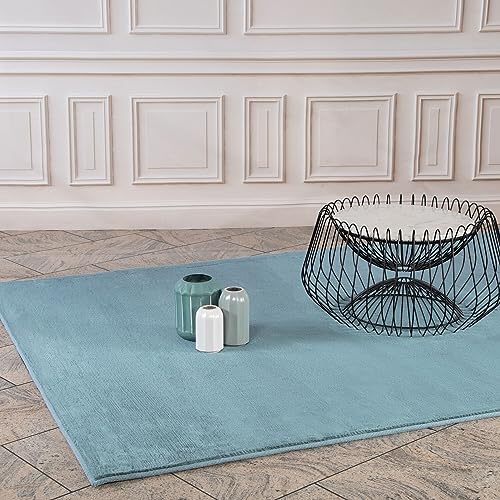 Hochflor Teppich Wohnzimmer - Einfarbig Blau - 160x230 cm - Super Soft Polyester, Samtig-Flauschiger Flor - Fell-Teppiche für Schlafzimmer, Esszimmer, Arbeitszimmer von carpet city