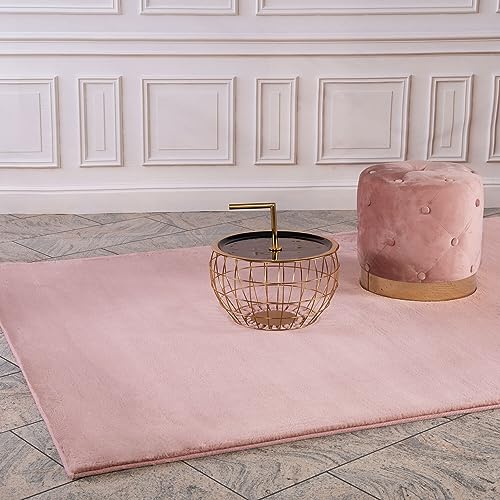 Hochflor Teppich Wohnzimmer - Einfarbig Rosa - 120x170 cm - Super Soft Polyester, Samtig-Flauschiger Flor - Fell-Teppiche für Schlafzimmer, Esszimmer, Arbeitszimmer von carpet city