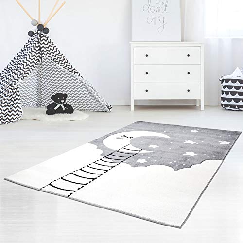 Kinderteppiche Wolke Mond Grau Glanzgarn 120x170cm Kinderzimmer von carpet city