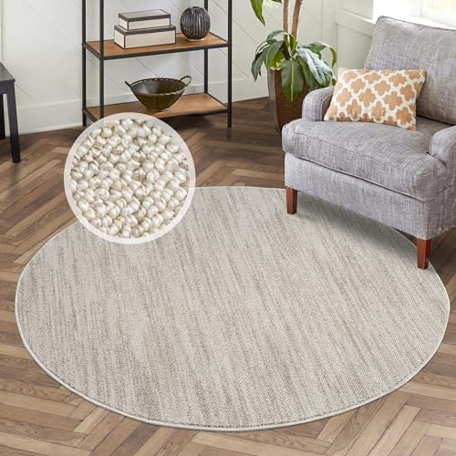 Kurzflor Teppich Wohnzimmer Taupe - 120 cm Rund - Einfarbig, Meliert - Teppiche Modern, Boho für Schlafzimmer, Esszimmer von carpet city