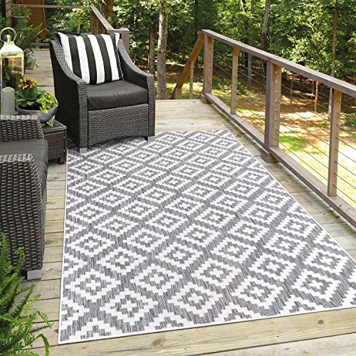 carpet city Outdoor-Teppich Wetterfest Balkon Terrassen - Grau in 280x380 cm - Deko Teppiche Außen Wasserfest - Balkondekoration Rauten-Optik Wohnzimmerteppiche von carpet city