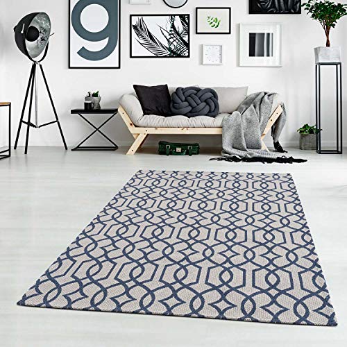 carpet city Teppich Baumwolle - Grau Blau 150x230 cm Ethno-Stil - Teppiche Modern Wohnzimmer von carpet city