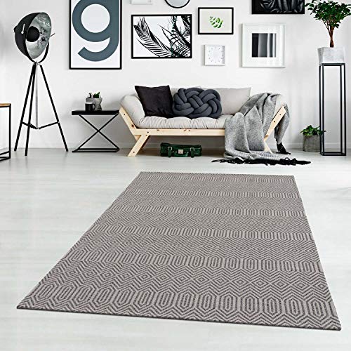 Teppich Baumwolle Kurzflor Anthrazit Grau - 130x190 cm - Geometrisch Modern Gemustert - Baumwollteppich - Esstisch Wohnzimmer Badezimmer Teppiche - Flachgewebe von carpet city