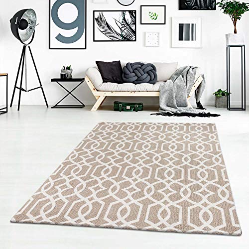 Teppich Baumwolle Kurzflor Taupe Creme - 150x230 cm - Scandi-Stil Geometrisch - Baumwollteppich - Esstisch Wohnzimmer Badezimmer Teppiche - Flachgewebe von carpet city