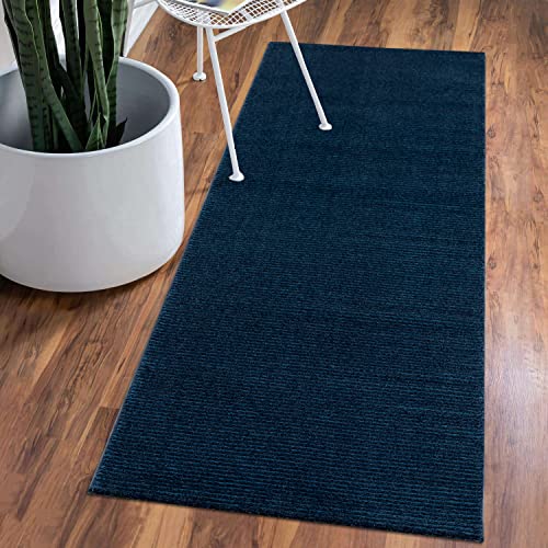 carpet city Teppich Einfarbig Blau Flur - Läufer 80x300 cm - Hochtief-Streifen-Muster, 3D-Effekt - Kurzflor Teppiche Modern - Deko Home&Living von carpet city