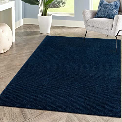 carpet city Teppich Einfarbig Blau Wohnzimmer - Rechteckig 140x200 cm - Hochtief-Streifen-Muster, 3D-Effekt - Kurzflor Teppiche Modern - Deko Home&Living, fancy-900_fg-blue-140x200 von carpet city