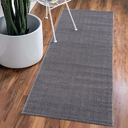 carpet city Teppich Einfarbig Grau Flur - Läufer 80x300 cm - Hochtief-Chevron-Muster, 3D-Effekt - Kurzflor Teppiche Modern - Deko Home&Living von carpet city